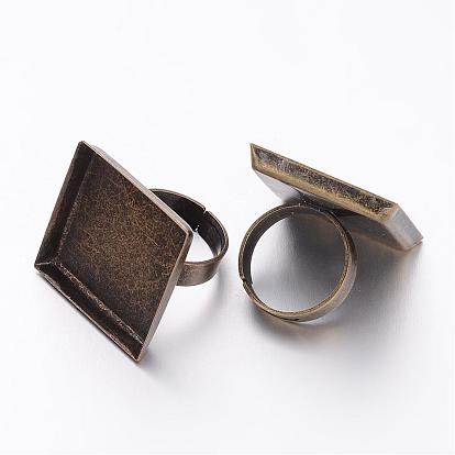 Tiges à anneau en laiton , pad anneau blanc, pour la fabrication de bijoux, réglable, carrée, 17mm, 25mm