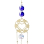 Faceted Glass Teardrop & Octagon Hanging Suncatcher, Iron Bell Wind Chime, with Jump Ring