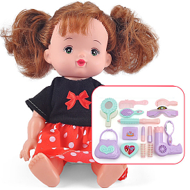 Girl Doll, with Plastic Miniature Beauty Tools, for Dollhouse Decor