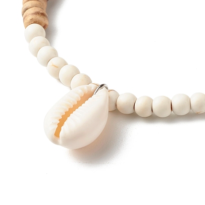 Ensemble de bracelets extensibles synthétiques turquoise (teints) à puissance énergétique pour filles et femmes, bracelet de perles rondelles de noix de coco naturelles avec cauris