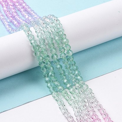 Chapelets de perles en verre transparentes  , perles multicolores segmentées, à facettes (32 facettes), ronde