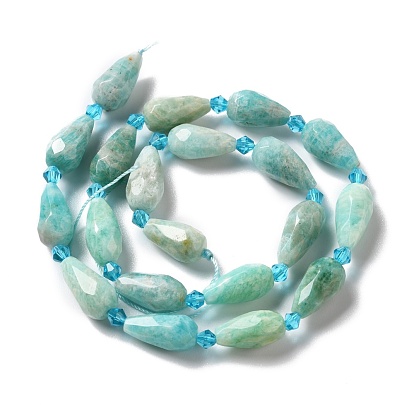Natural Flower Amazonite Beads Strands, Faceted, Teardrop