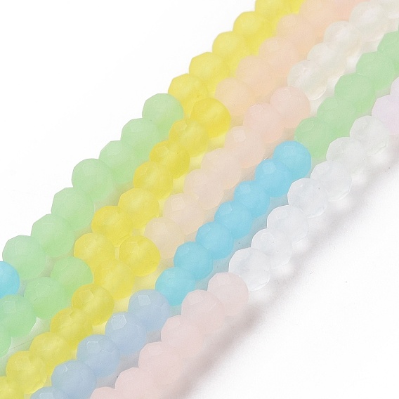 Frosted Gradient Color Glass Bead Strands, Segmented Multi-color Beads, Faceted, Round