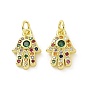 Brass Micro Pave Colorful Cubic Zirconia Charms, with Jump Ring, Hamsa Hand/Hand of Fatima/Hand of Miriam