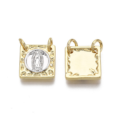 Brass Charms, with Jump Ring, Nickel Free, Square with Saint