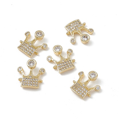 Brass Pave Clear Cubic Zirconia Connector Charms, Crown Links