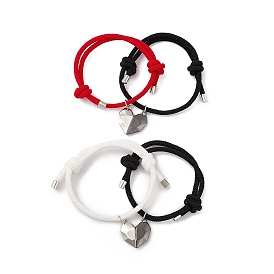 2Pcs 2 Color Magnet Alloy Matching Heart Charm Bracelets Set, Adjustable Couple Bracelets for Best Friends Lovers