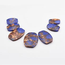 Brins de perles graduées assemblées en bronzite et lapis-lazuli, ovale