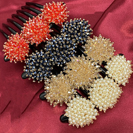 Handmade Snowflake Flower Hair Comb with Beads for Elegant Updo Hairstyles