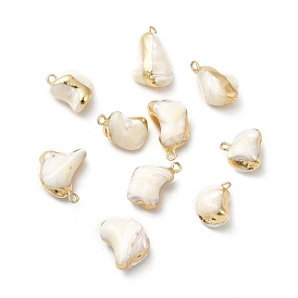 Natural Trochus Shell Pendants, Nuggets Charms, with Light Gold Tone Brass Findings