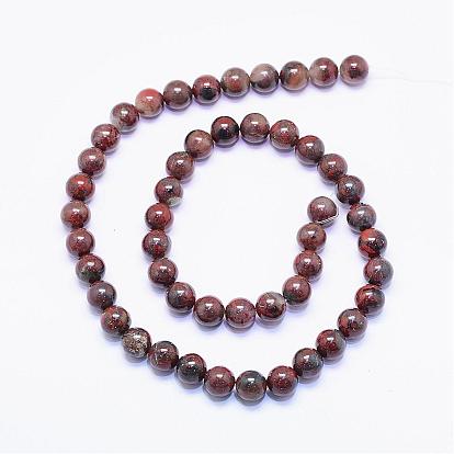 Naturelles bréchiques jaspe perles brins, ronde