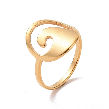201 anillo ovalado de acero inoxidable con forma de onda, anillo hueco ancho para mujer
