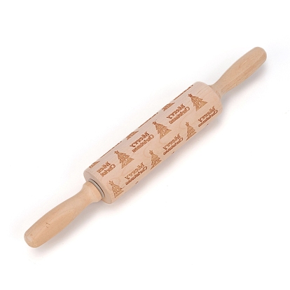 Christmas Themed Symbols Wooden Rolling Pins, Engraved Embossing Rolling Pin, for Baking Embossed Cookies, Kitchen Tool