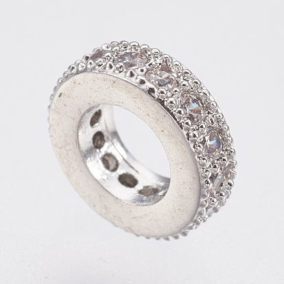 Micro cuivres ouvrent zircone cubique perles européennes, Perles avec un grand trou   , sans plomb et sans cadmium, anneau