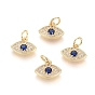 Brass Micro Pave Cubic Zirconia Charms, with Jump Ring, Long-Lasting Plated, Evil Eye, Real 18K Gold Plated