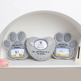 Resin Pet Tombstone Commemorate Photo Frame, for Tabletop Display Photo Frame, Heart/Paw Print with Love Pattern