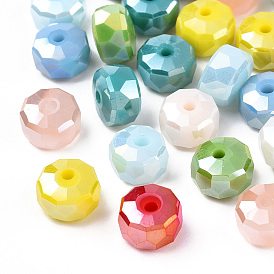 Opaque Electroplate Glass Beads Strands, AB Color Plated, Faceted, Rondelle