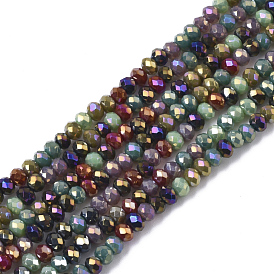Electroplate Glass Beads Strands, AB Color Plated, Faceted, Rondelle