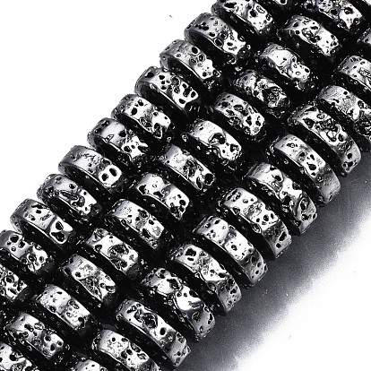 Electroplated Natural Lava Rock Beads Strands, Heishi Beads, Flat Round/Disc, Bumpy