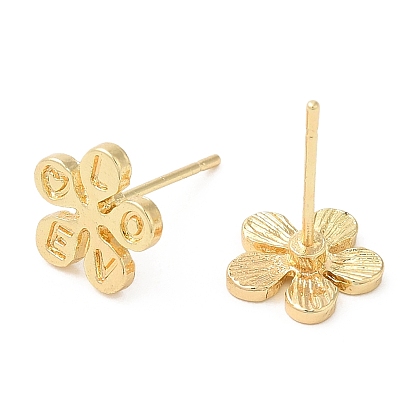 Flower with Word Love Alloy Stud Earrings for Women, with 304 Stainless Steel Steel Pin, Cadmium Free & Lead Free