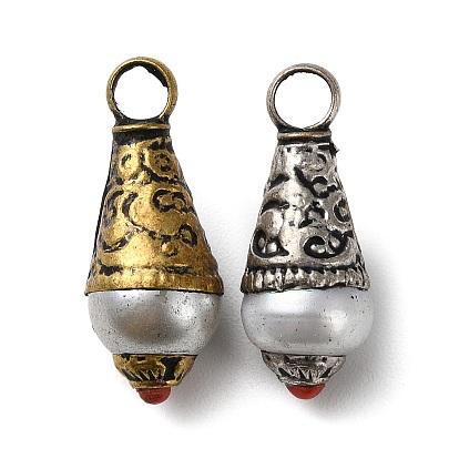 Colgantes de perlas naturales de estilo tibetano hechos a mano, con hallazgos de latón y turquesa sintética, encantos de lágrima