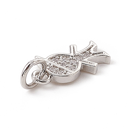 Brass Micro Pave Clear Cubic Zirconia Boy Charms, with Open Jump Rings