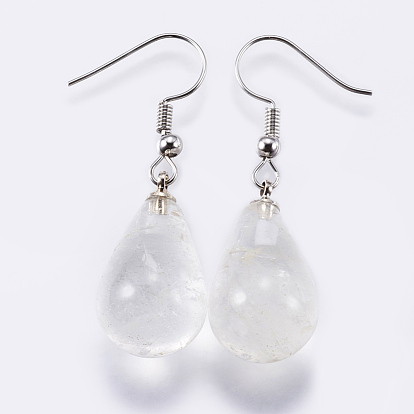 Gemstone Dangle Earrings, with Brass Earring Hooks, Drop, Platinum