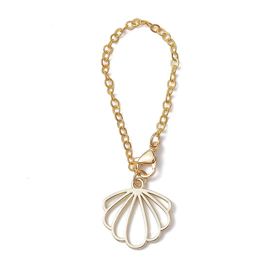 Flower Alloy Cup Pendant Decorations, with Lobster Claw Clasps and Brass Flat Oval Cable Chains