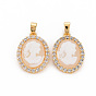 Brass Lilac Cubic Zirconia Pendants, with Cameo Resin, Nickel Free, Oval