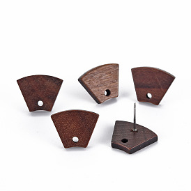 Walnut Wood Stud Earring Findings, with 304 Stainless Steel Pin, Trapezoid