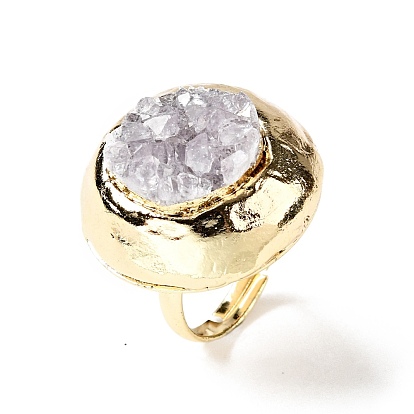Регулируемое кольцо друзы из натурального агата, латунное плоское круглое массивное кольцо для женщин, золотой свет, без кадмия и без свинца