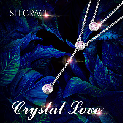 Двухъярусные ожерелья shegrace 925 из стерлингового серебра, с тремя круглыми розовыми кулонами из циркония