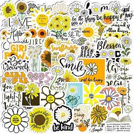 50Pcs PVC Self-Adhesive Inspirational Quote Stickers, Waterproof Sunflower Decals for Laptop, Luggage Decoration, Journaling Scrapbooking