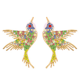 Boucles d'oreilles colibri en strass colorées - clous d'animaux à la mode et uniques pour les femmes