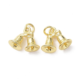 Christmas Rack Plating Brass Charms, with Jump Ring, Cadmium Free & Lead Free, Christmas Bell Charm