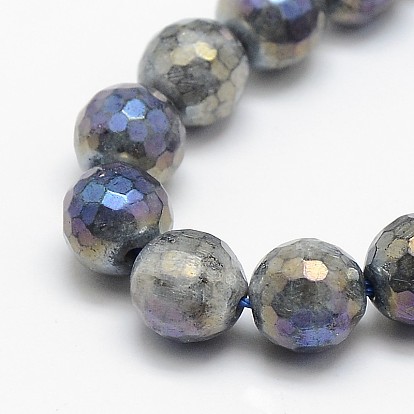 Electroplate Natural Labradorite Beads Strands, Round, Faceted