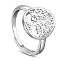 SHEGRACE 925 Sterling Silver Adjustable Rings, Flat Round with Tree of Life