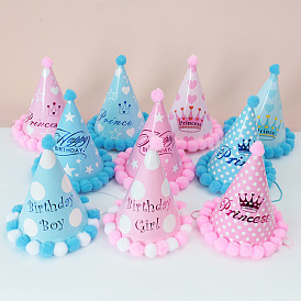 Paper Party Hats Cone, with Pom Poms, for Birthday Party Decorations Supplies