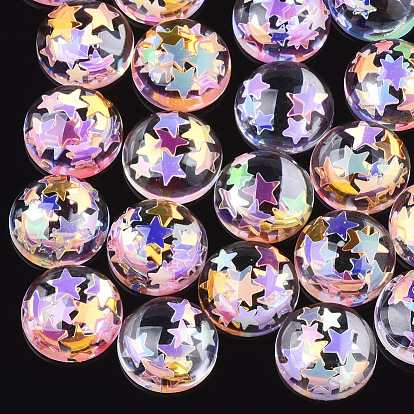 Resin Cabochons, with Paillette, Dome/Half Round