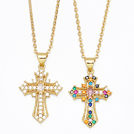 Colorful Zircon Cross Pendant Collarbone Necklace for Women (NKB112)
