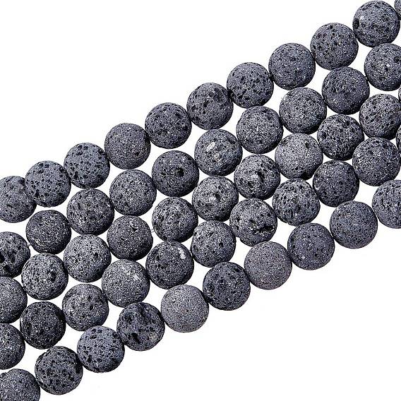 Unwaxed Natural Lava Rock Bead Strands, Round