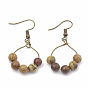 Natural Gemstone Dangle Earrings, with Iron Findings, Round