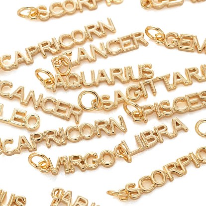 24 pcs 12 pendentifs en laiton doré de style, avec des anneaux de saut, plaqué longue durée, mot avec constellation/signe du zodiaque
