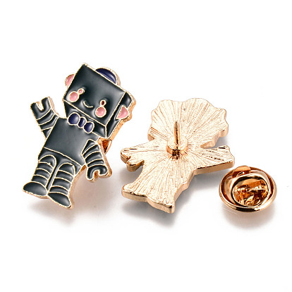 Alloy Enamel Brooches, Enamel Pin, with Brass Butterfly Clutches, Robot, Light Gold, Cadmium Free & Nickel Free & Lead Free