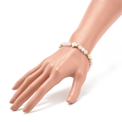Bracelet extensible en perles de turquoise synthétique (teint), hématite et jade blanc naturel avec croix, bijoux en pierres précieuses pour femmes