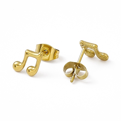 Vacuum Plating 304 Stainless Steel Tiny Musical Note Stud Earrings for Women