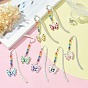 Butterfly Alloy Enamel & Rhinestone Pendants Bookmarks, Hook Bookmark with Chakra Electroplate Glass Beads