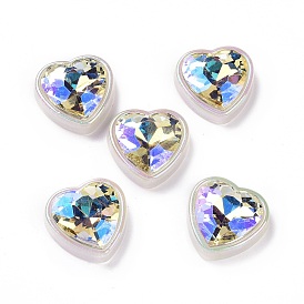 Rainbow Iridescent Plating Acrylic Cabochons, Glitter Cabochons, Heart