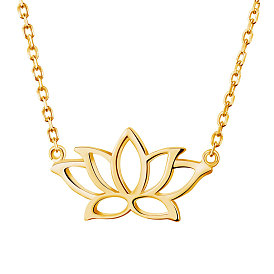 Shegrace vogue design 925 collier pendentif en argent sterling, réel 18 k plaqué or, avec pendentif fleur de lotus (rallonges de chaîne de style aléatoire)