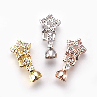 Brass Micro Pave Cubic Zirconia Fold Over Clasps, Star